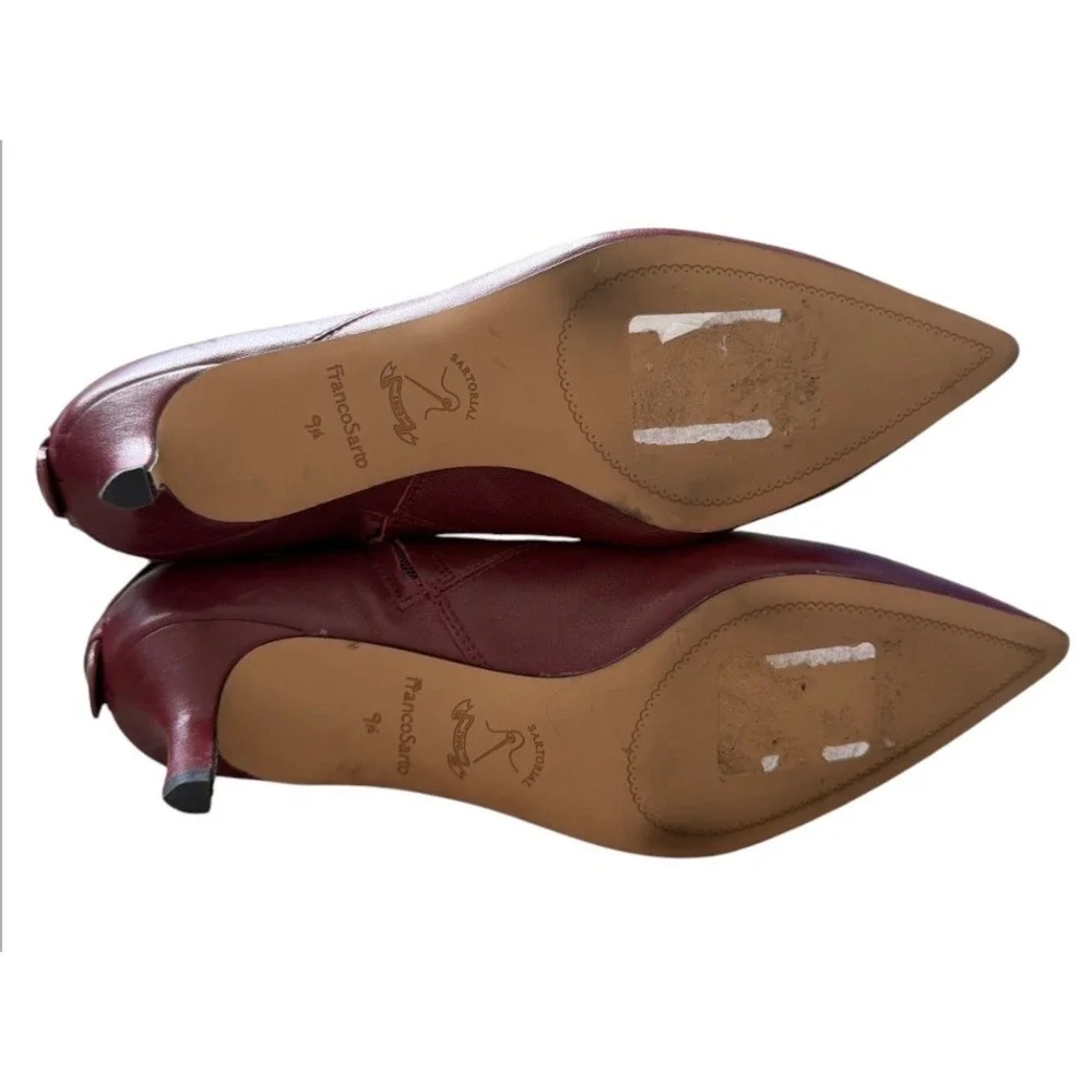 Franco Sarto Kura Kitten Heel Leather Burgundy Ankle Boots Size 9.5